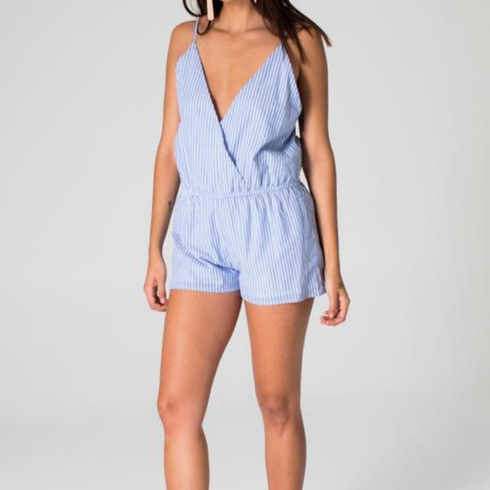 Vacate the Label CHAMBRAY Stripe Romper Shorts Med